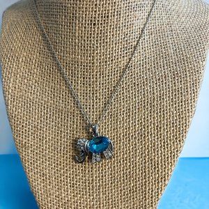Adult Jewels Silver Tone Necklace Elephant Pendant Crystal Blue Rhinestone 17" N